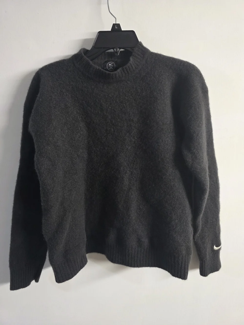 Vintage 90s Nike Golf Sweater Womens XL 100% Lambswool Black Hong Kong Swoosh